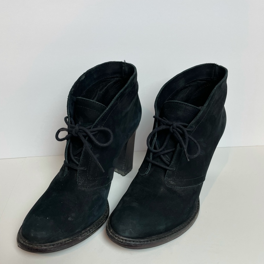 Vince Camuto Stacked Heel Black Suede Booties